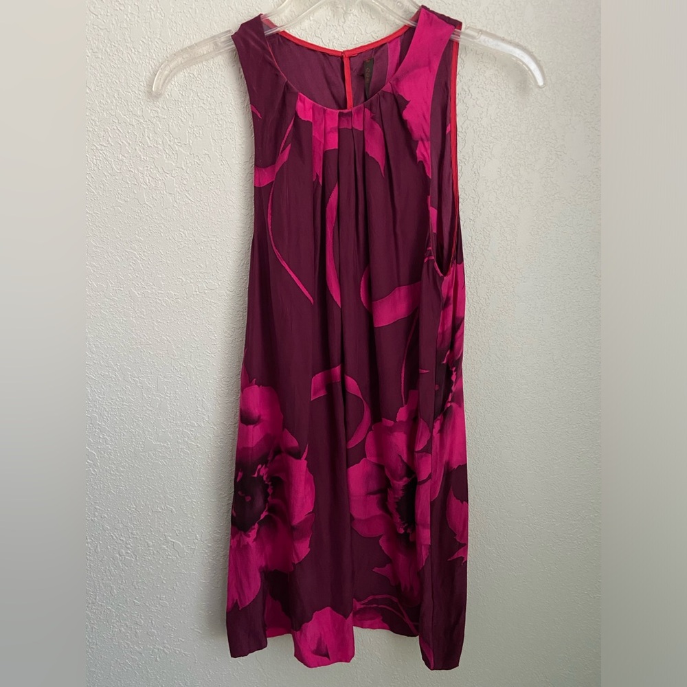 Common Thread Floral Silk Sleeveless Long Blouse Top Fuschia & Burgundy Size M